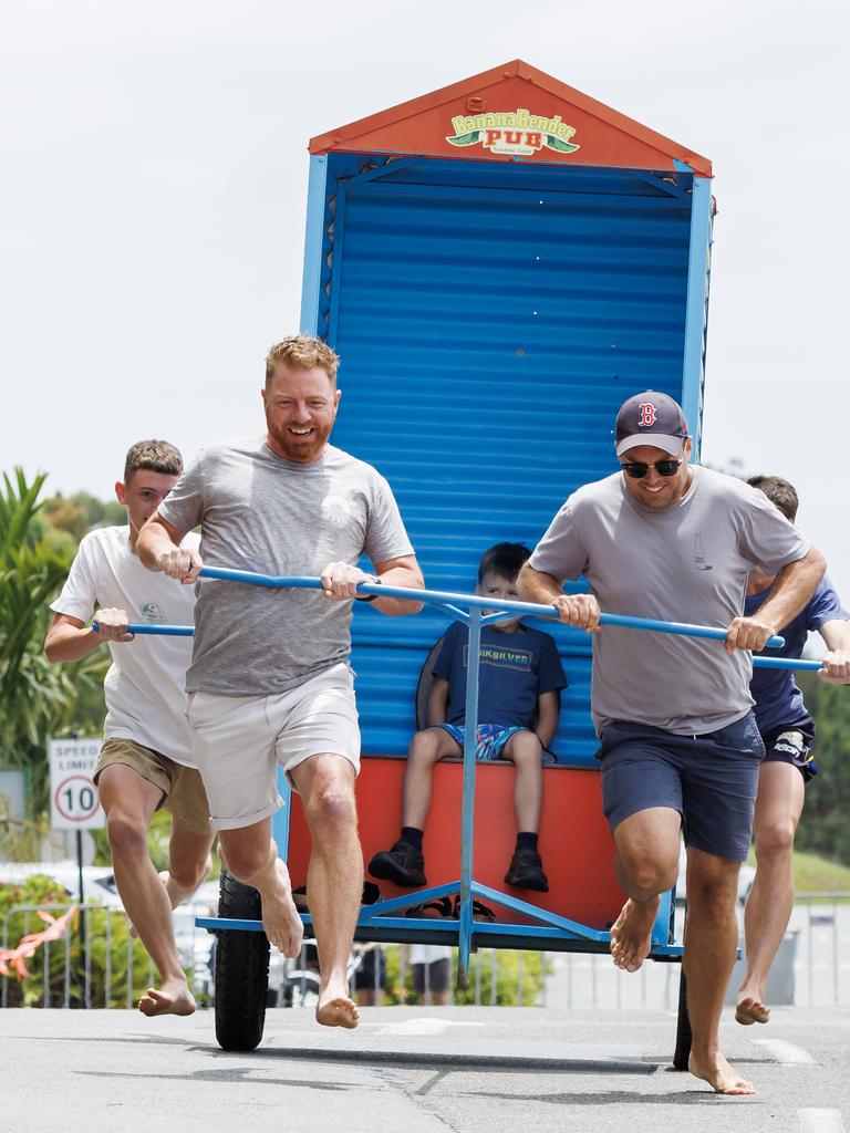 Teams compete in the annual Australia Day Outback Dunny race at Glenview on the Sunshine Coast. Picture Lachie Millard