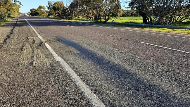 Damage on Lincoln Highway from heavy vehicles. Picture: RAA