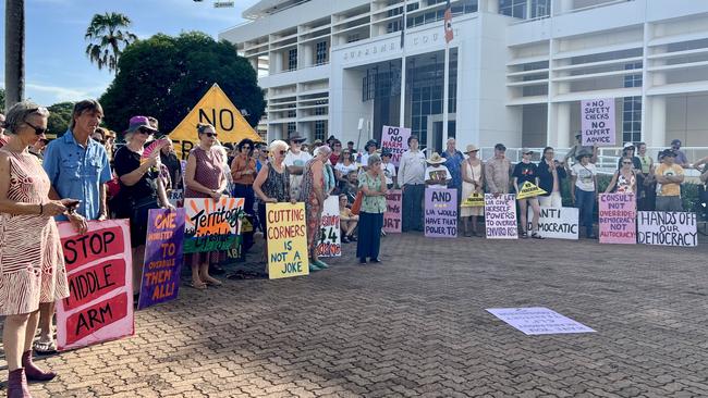 More than 100 gathered to protest the proposed Territory Coordinator, calling it a power grab by the CLP. Picture: Fia Walsh.