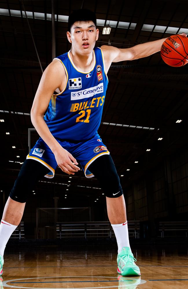 Brisbane Bullets recruit and 22cm giant Chuanxing Liu. Picture: Bradley Kanaris/Getty Images