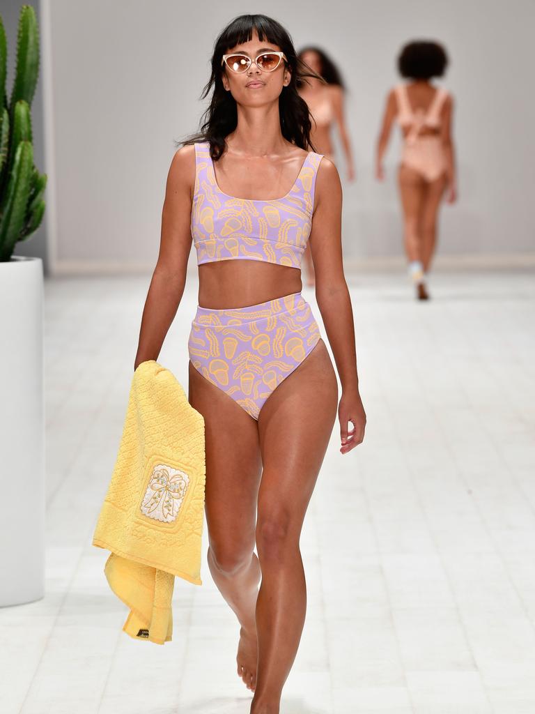 A model walks the runway in a design by Camp Cove Swim during the Swim show at Mercedes-Benz Fashion Week Resort 19 Collections at Carriageworks on May 14, 2018 in Sydney, Australia. (Photo by Stefan Gosatti/Getty Images)