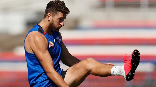 Marcus Bontempelli works on his goalkicking — something he might be doing more of this year.