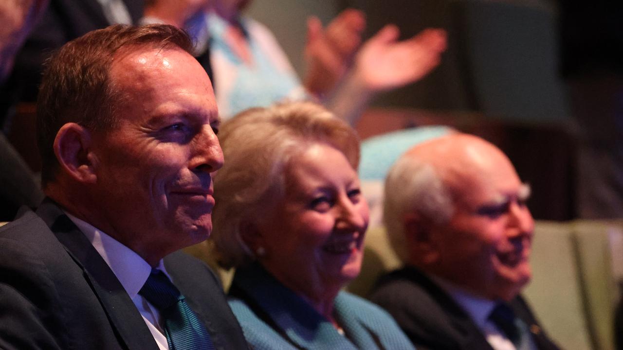 Former prime ministers Tony Abbott and John Howard were in the crowd. Picture: Jason Edwards