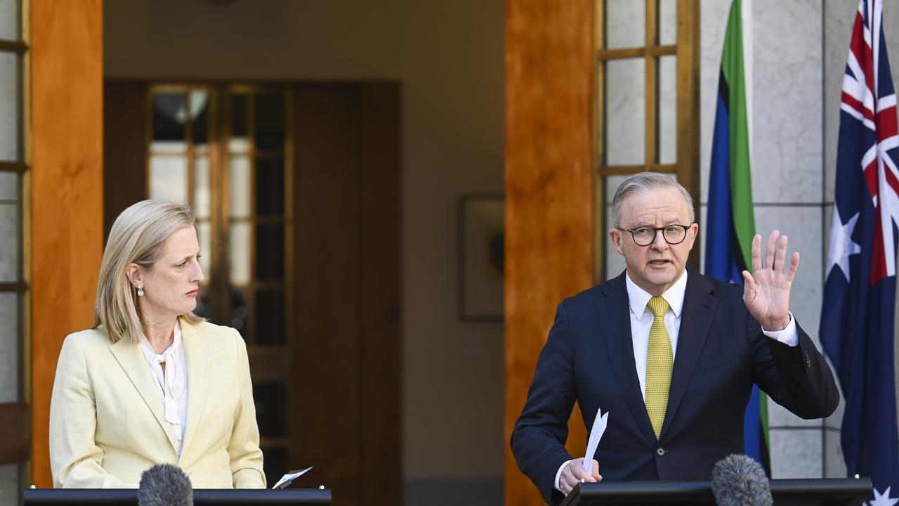 Minister for Finance Katy Gallagher and Prime Minister Anthony Albanese in Canberra. Picture: NewsWire / Martin Ollman