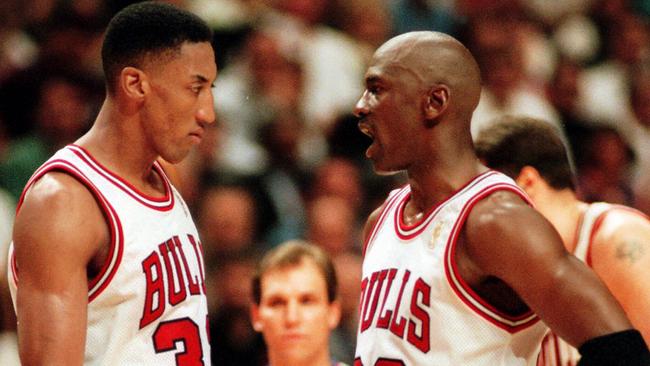 Scottie Pippen and Michael Jordan before MJ retired for the first time.