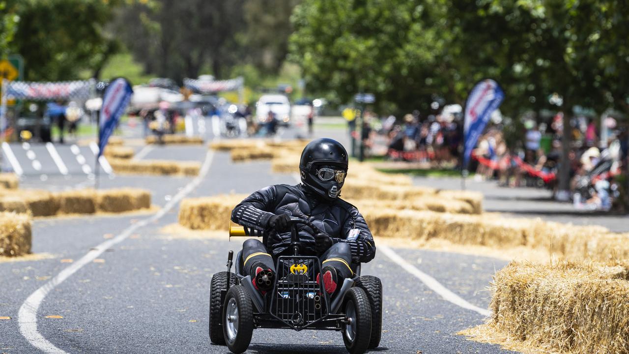 Batman aka Doug Gale steers round the corner in the Greenmount Billy Kart Challenge, Saturday, November 23, 2024. Picture: Kevin Farmer