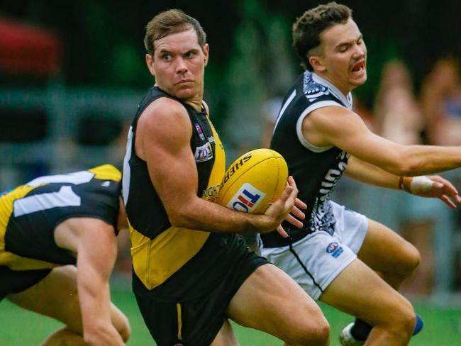 Brodie Filo (ball)   in Round 16 of the Men's NTFLPremiership League , Nightcliff v Palmerston at Darwin Mazda Nightcliff Oval. Picture GLENN CAMPBELL