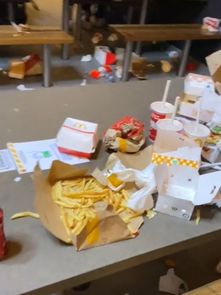 Several tables were littered with half-eaten takeaway. Picture: TikTok
