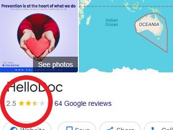 HelloDoc has been called out by a former patient for how it handled a bad review. Picture: Google