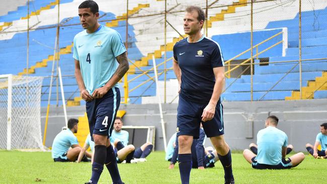 Tim Cahill trains at the Estacio Francisco Morazán in San Pedro Sula.