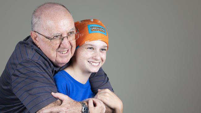 Hayden McLucas with his Poppy Bob McLucas at the school. Photo: AAP /Renae Droop