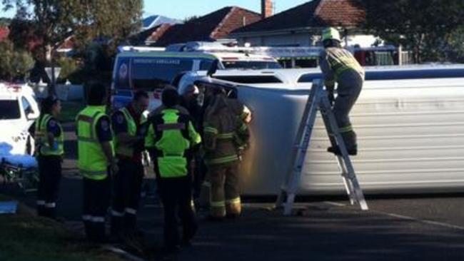 Rescue crews in Northcote to help children trapped in Mini Bus. Photo Twitter, Michaell Bennett