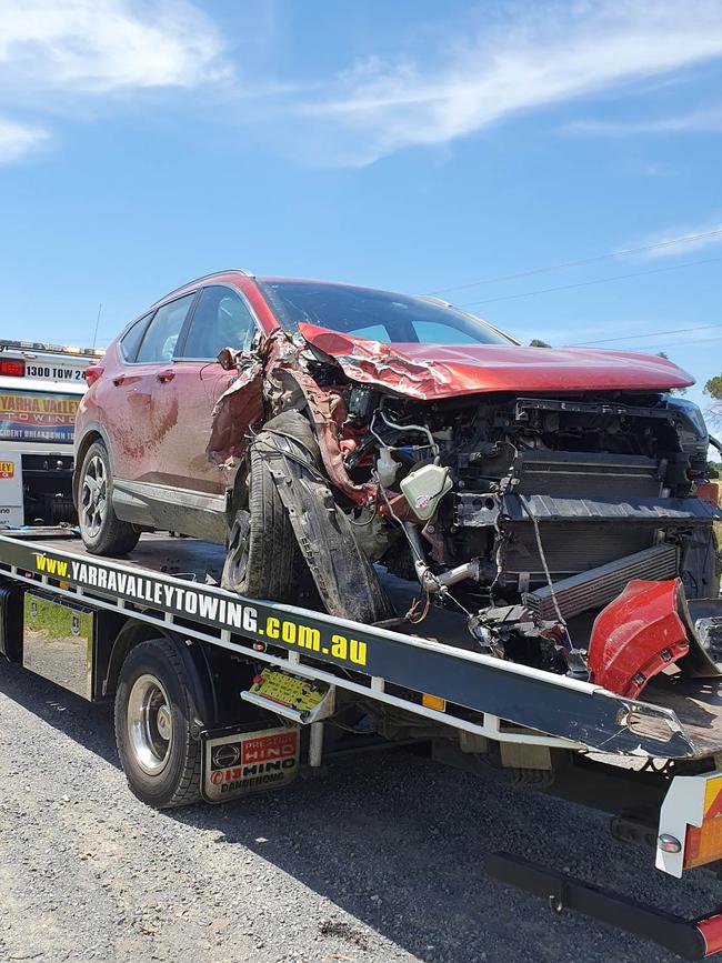 An elderly man driving this car allegedly crossed onto the wrong side of the road. Picture: Coldstream CFA Facebook