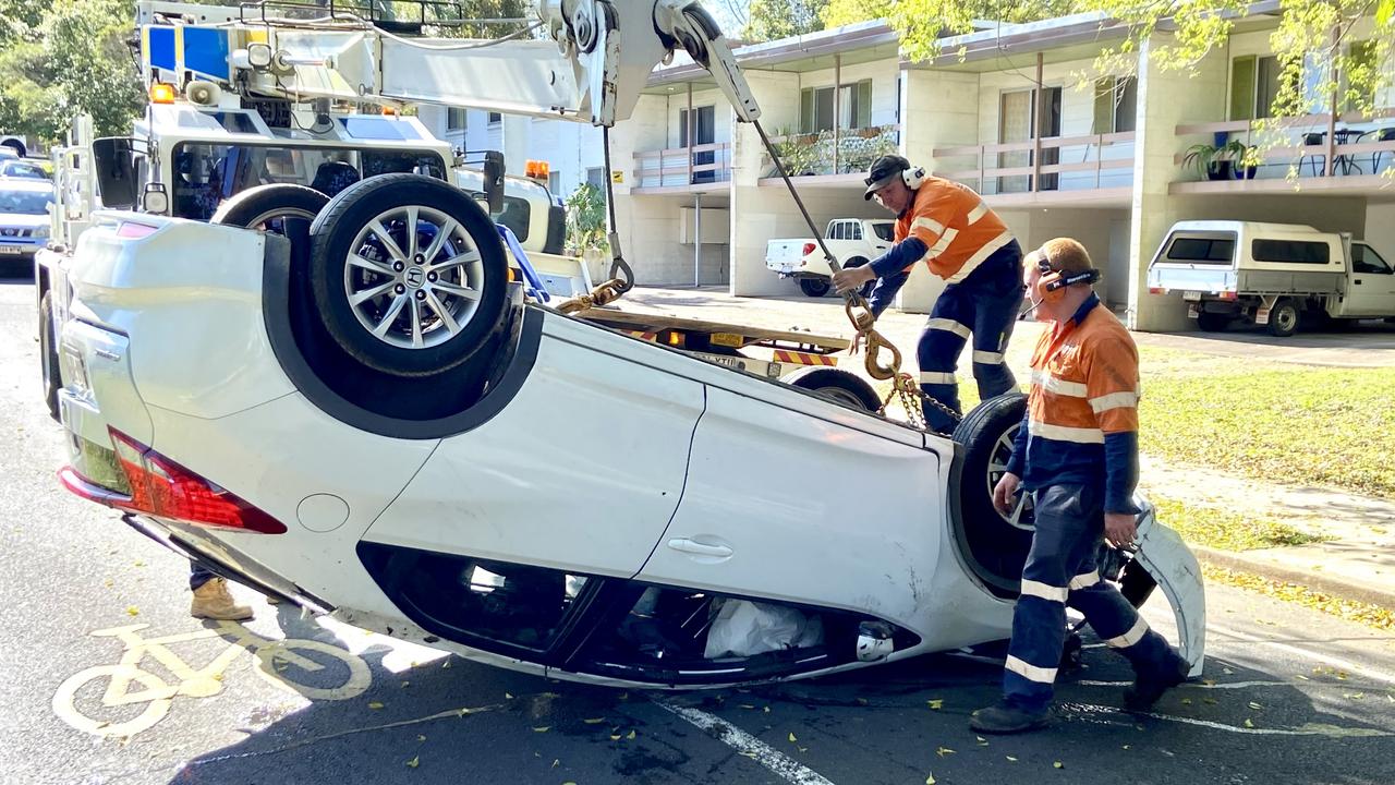 A car has plunged 12m off of a bridge in Nambour on September 13, 2022. Picture: Patrick Woods