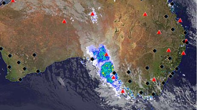 The rain band currently affecting much of South Australia. Picture: BOM