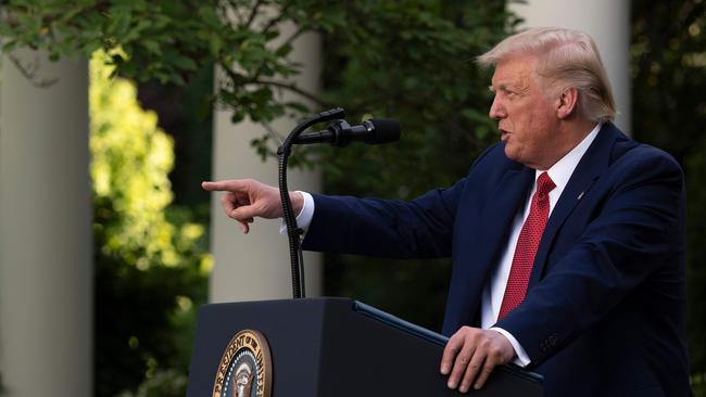 US President Donald Trump, in the White House Rose Garden, announces new measures against China. Picture: AFP