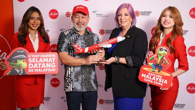 AirAsia Malaysia CEO Dato Captain Fareh Mazputra and NT Minister for Trade, Business and Asian Relations Robyn Cahill. AirAsia has launched a new direct route between Darwin and Kuala Lumpur. Picture: Supplied.