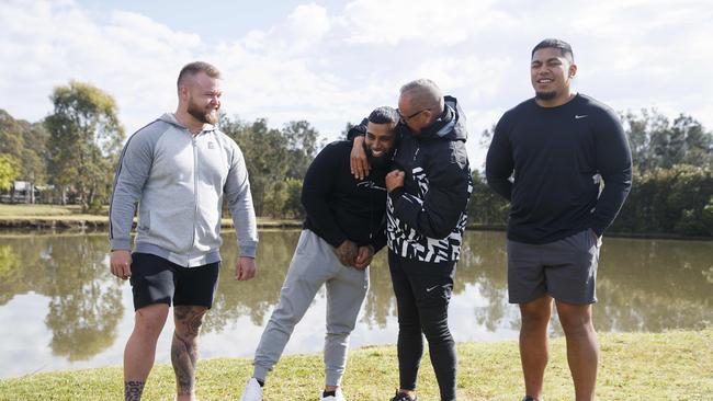 Pastor Ross Pene (second from right), who created and runs Connect Global rehab centre, with Travis Sorger, 25, and graduates Issa Mohammad, 27, and Junior Livingston, 22. Picture: David Swift