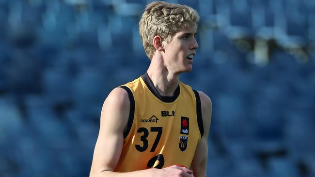 Tim English of WA during the NAB AFL Under 18s Championships Division 1 match between Vic Metro and WA at Simonds Stadium on Wednesday 29th June, 2016. Picture: Mark Dadswell