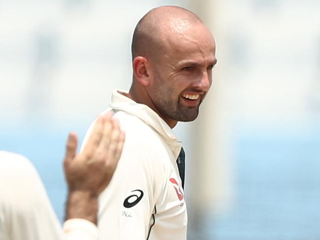 CHITTAGONG, BANGLADESH - SEPTEMBER 04:  Nathan Lyon of Australia celebrates taking the wicket of Soumya Sarker of Bangladesh of Bangladesh during day one of the Second Test match between Bangladesh and Australia at Zahur Ahmed Chowdhury Stadium on September 4, 2017 in Chittagong, Bangladesh.  (Photo by Robert Cianflone/Getty Images)