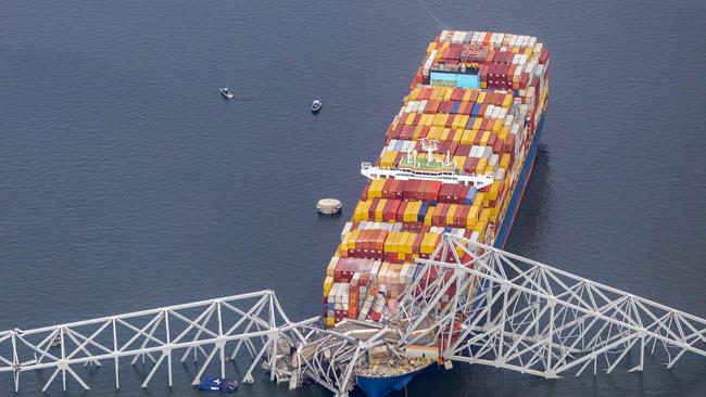 Cargo ship Dali is seen after running into and collapsing the Francis Scott Key Bridge. Picture: Getty Images