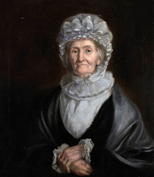 Portrait of Mrs Elizabeth Batts Cook, widow of Captain James Cook, by William Henderson, dated 1830. Public domain image