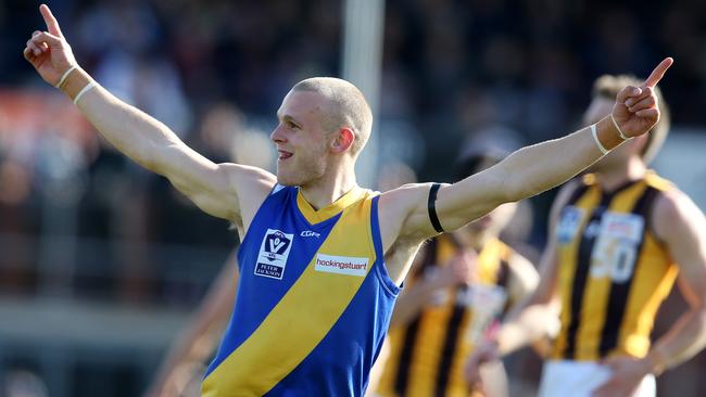 Brett Bewley celebrates a goal. Picture: Michael Klein