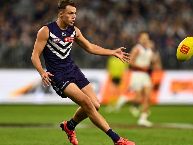 Simpson kicks the Dockers into attack. Picture: Daniel Carson/AFL Photos via Getty Images
