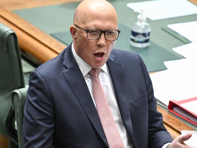 Opposition leader Peter Dutton during Question Time at Parliament House in Canberra on February 12. Picture: NewsWire / Martin Ollman