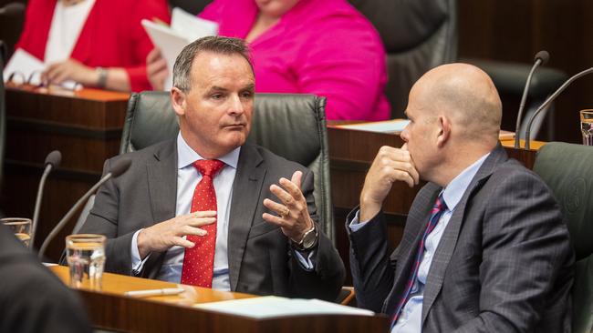 David O'Byrne and Shane Broad. Parliament, House of Assembly question time. Picture: RICHARD JUPE