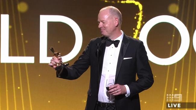 Tom Gleeson accepting his Gold Logie. Picture: Nine