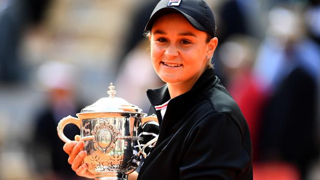 Ash Barty celebrates her French Open win. Picture: Getty Images