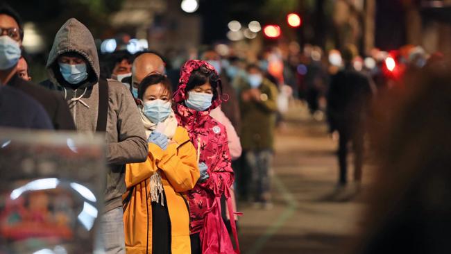 Sydneysiders wait to be vaccinated at Homebush in the city’s west on Wednesday night. Picture: Richard Dobson