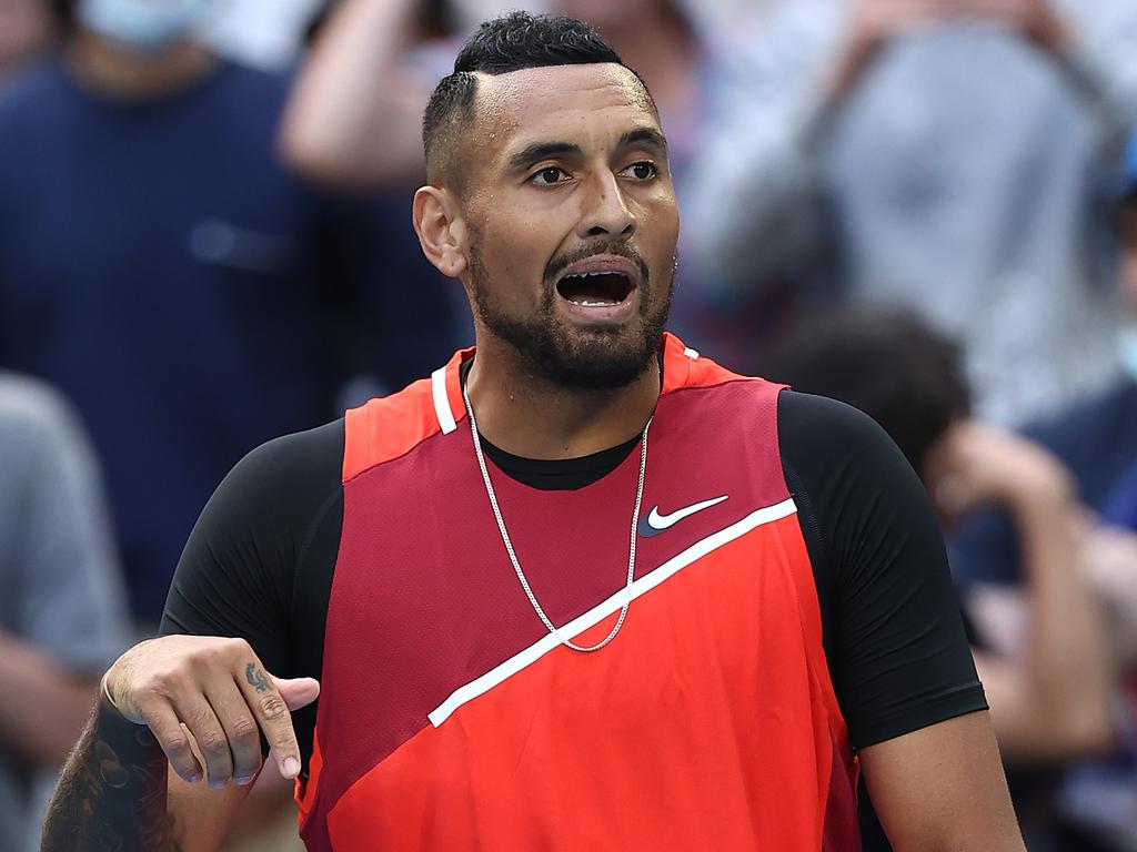 My court: Nick Kyrgios was is in his element on John Cain Arena during his round one Australian Open match. Picture: Cameron Spencer/Getty Images