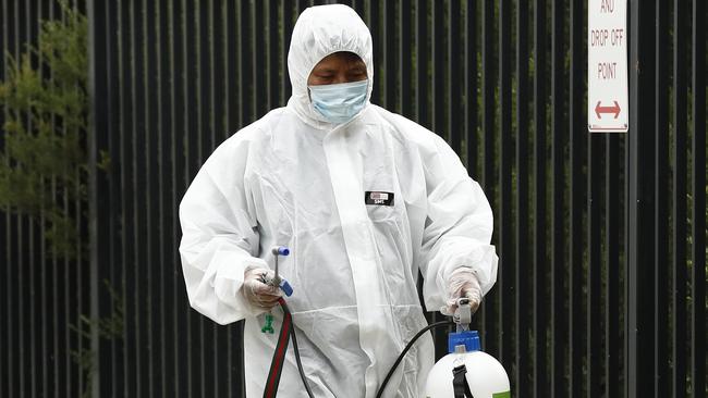 Crews work to deep clean a Melbourne primary schoo. Picture: Getty