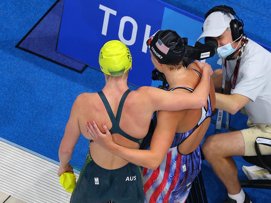 Titmus and Ledecky share a post-race exchange after an incredible race.