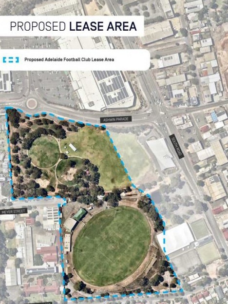 The proposed area which will be leased by the Adelaide Football Club for the Thebarton Oval redevelopment. Picture: Supplied