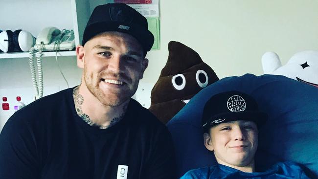 Sharks player Josh Dugan struck up a special bond with Gabe Smith in the months before he died of cancer. Picture: Supplied