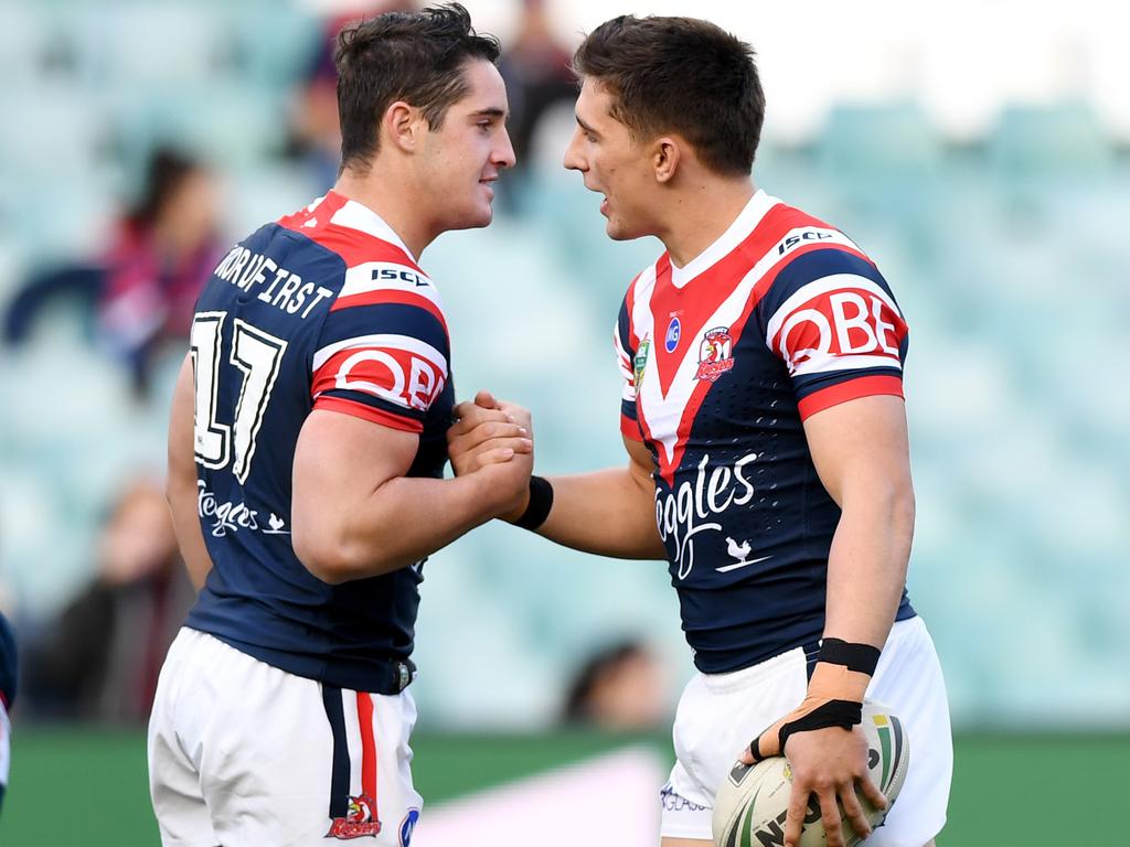 Nat Butcher and Victor Radley are two very different personalities, but on the field, are a dynamic duo. Picture: NRL Imagery, 2018​