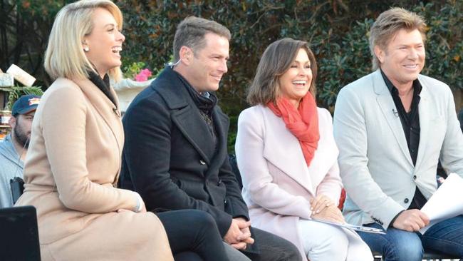 With her then-Today show colleagues (from left) Karl Stefanovic, Lisa Wilkinson and Richard Wilkins on location in 2016. (Picture: Channel Nine)