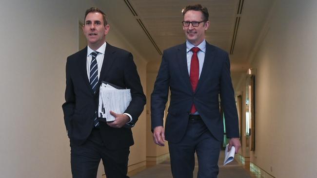 Treasurer Jim Chalmers and Financial Services Minister Stephen Jones. The government's plan to create a new tax on super has hit a brick wall in parliament. Picture: NewsWire / Martin Ollman