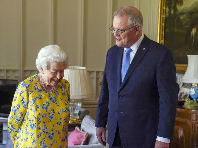 Scott Morrison had the Queen laughing during a meeting at Windsor Castle. Picture: Getty Images