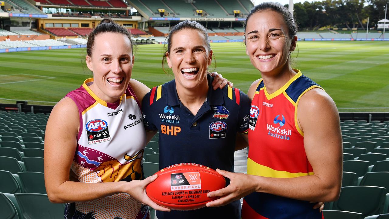 Jade Ellenger, Chelsea Randall and Angela Foley ahead of the Grand Final. Picture: Getty Images