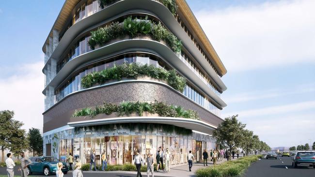 An artist's impression shows the design for the new A1 office building that developer Evans Long wants to build on First Avenue in the Maroochydore city centre.