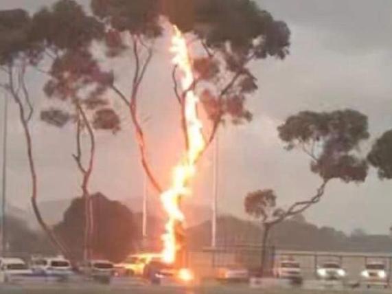 Moment lightning ends footy match