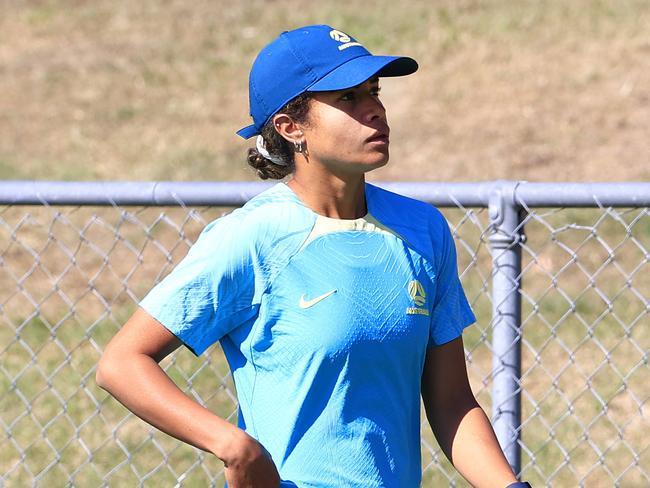 Mary Fowler has a light walk as the Australian Matildas 2023 World Cup Soccer squad train at Perry Park in Brisbane. Pics Adam Head