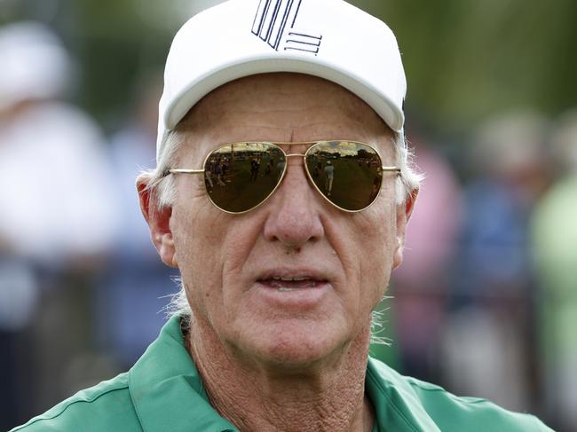 DORAL, FLORIDA - OCTOBER 20: LIV Golf CEO, Greg Norman looks on during Day One of the LIV Golf Invitational - Miami at Trump National Doral Miami on October 20, 2023 in Doral, Florida. (Photo by Cliff Hawkins/Getty Images)