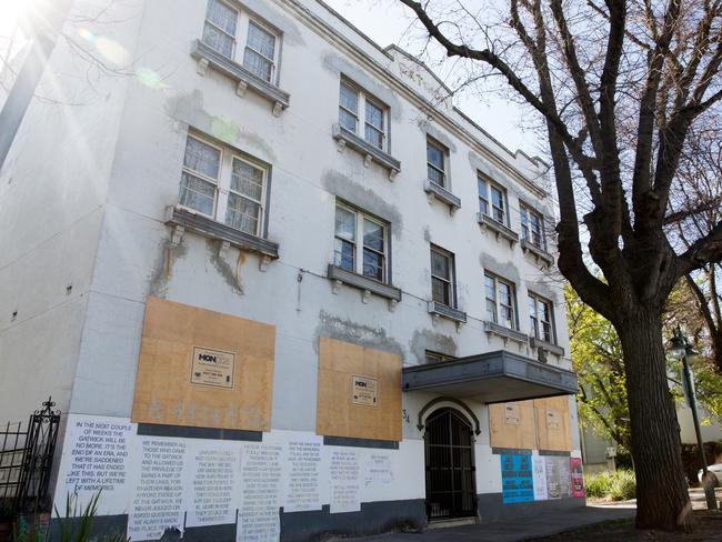 Large posters written by the sisters were taken down before filming began.