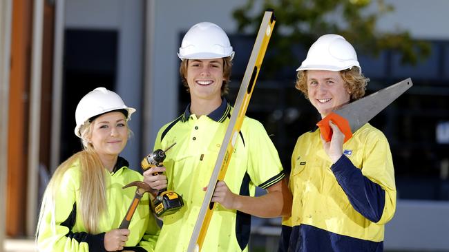 Hannah Stenner, Isaac Dowling and Kyle Stenner were construction students at the Australian Indsutry Trade College (AITC) in Robina in 2015. Picture: JERAD WILLIAMS