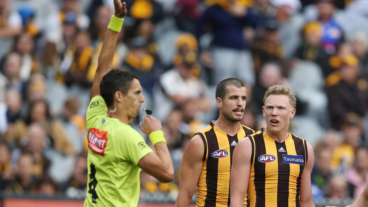 James Sicily looks on after a free kick was paid to Josh Schache. Photo: Michael Klein.